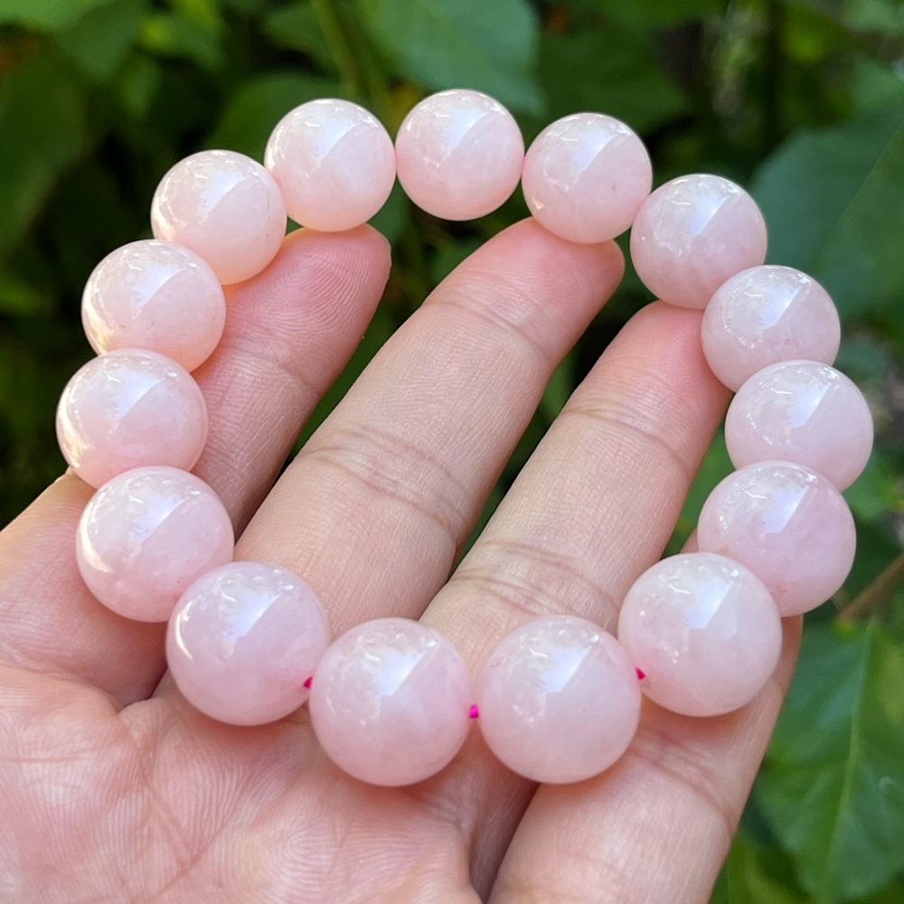 14mm stretchable pink‎ rose quartz bracelet